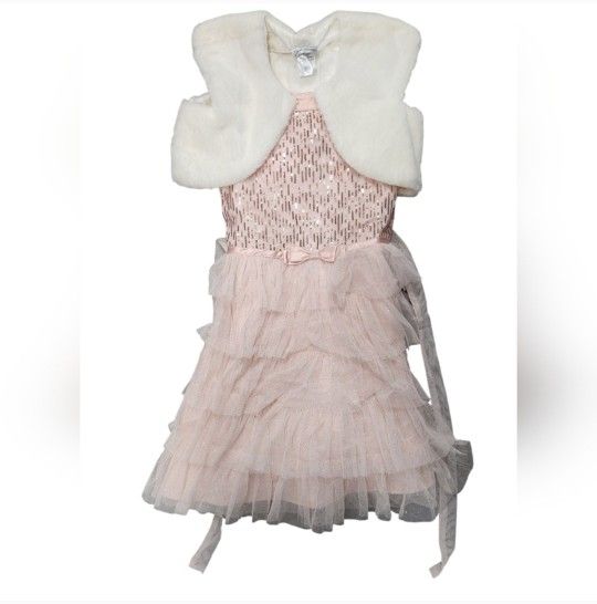Jona Michelle Size 10 Blush Dress with Faux Fur Bolero