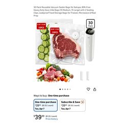 Brand new 30 Pack Reusable Vacuum Sealer Bags for Natupo, BPA-Free Heavy Duty Sous Vide Bags (15 Medium, 15 Large) with 2 Sealing Clips, Leakproof Foo
