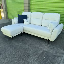 White Sectional Sofa Couch With Ottoman 