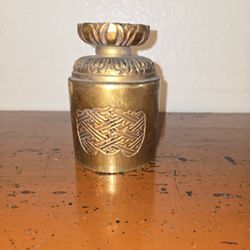 Vintage Chinese Base Stands gold color on wood. 

Overall diameter.  4 1/2 Height.  3 1/2" L , 2 1/2 D diameter, nothing broken, good condition. 