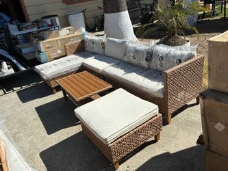 Outdoor Wicker Sectional Sofa Set with Ottoman