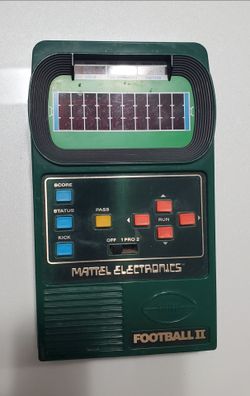 Vintage 1978 Mattel Electronics Football II Green Handheld Game and LED display.