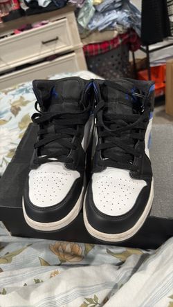 Air Jordan 1 Mid Black White Blue Sneakers