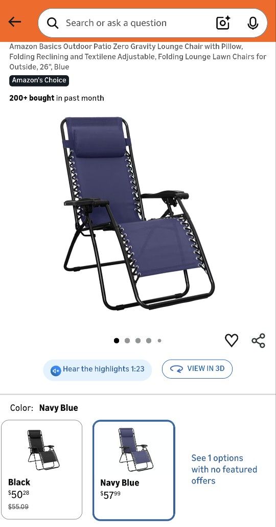 Zero Gravity Lounge Chair with Pillow – Almost New