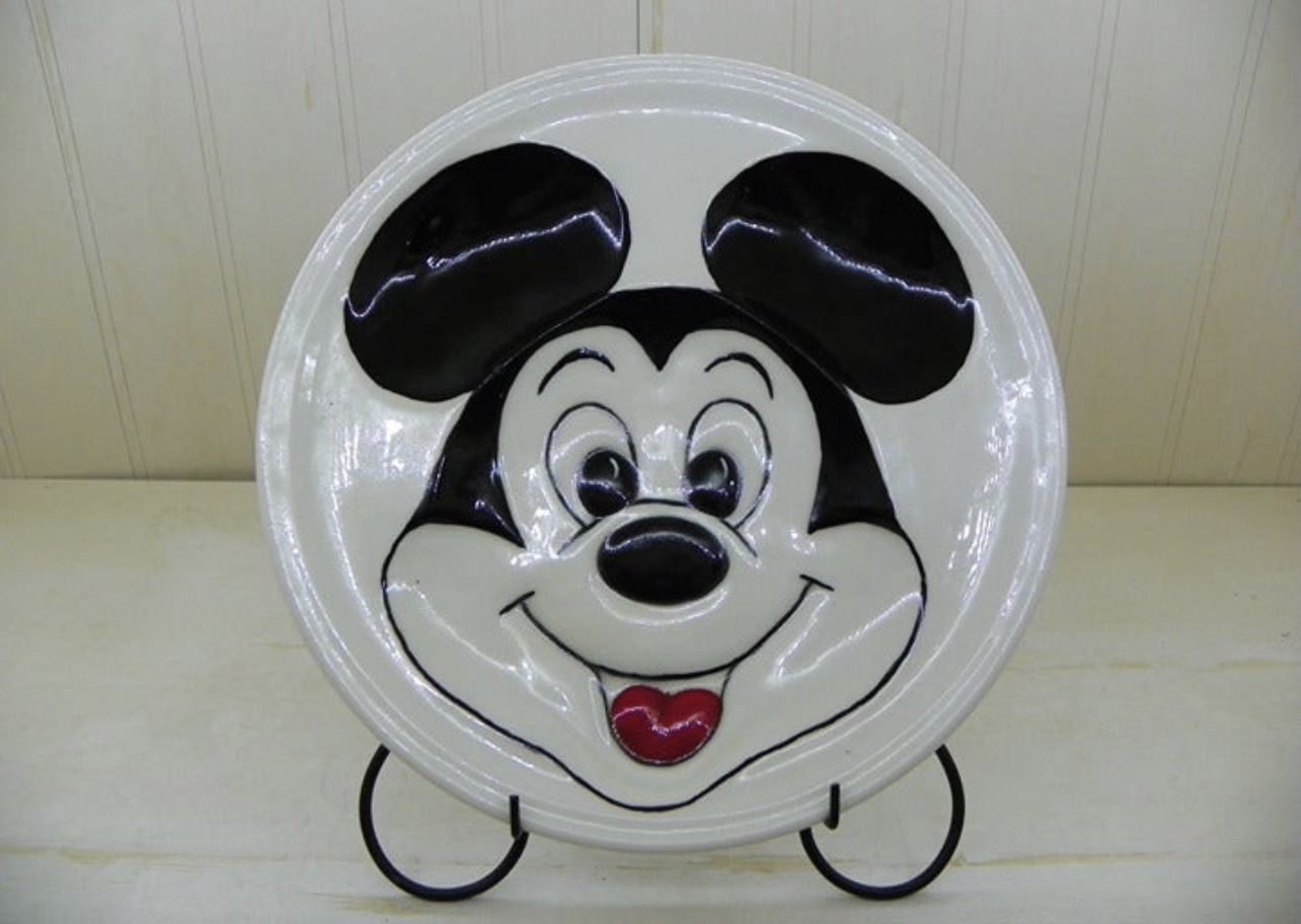 Vintage Mickey Mouse Hand Painted Ceramic Plate 1986