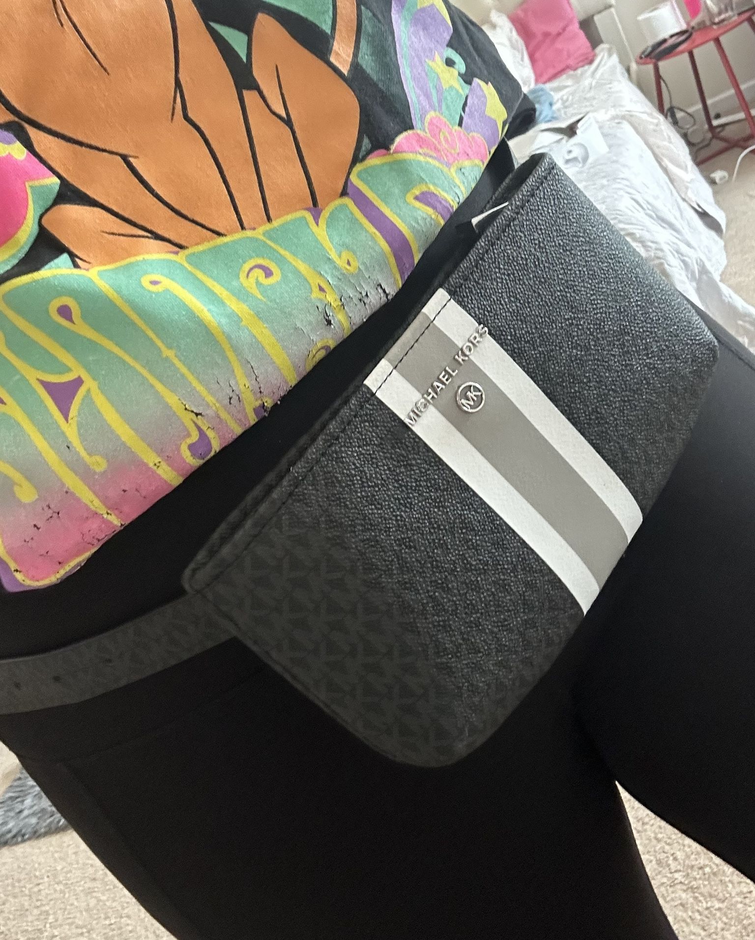 New Michael Kors Womens Belt Bag, Grey Signature Striped, size: large/XL