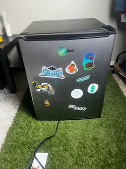 Whirlpool Black Mini Fridge with Stickers