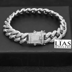 New 18k White Gold Cuban Link Bracelet 