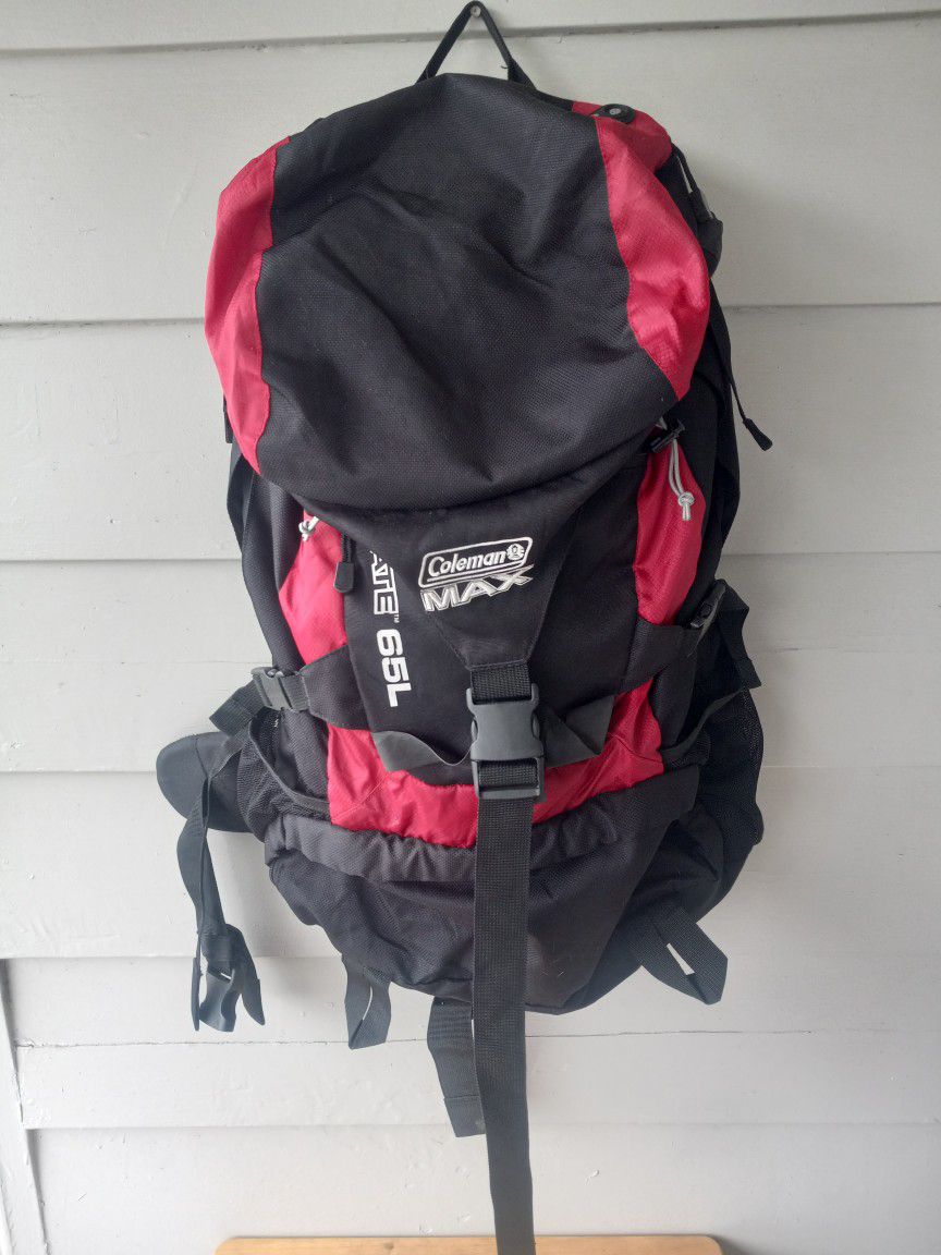 Coleman MAX ELATE 65L - Large Internal Frame Red & Black Hiking Backpack