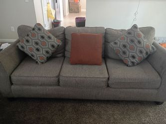 Gray 3-Seat Upholstered Sofa with Throw Pillows