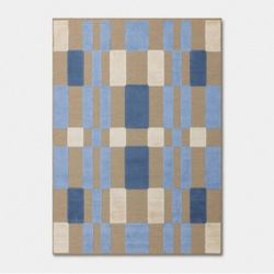 New Threshold Multi Check Rectangular Woven Outdoor Area Rug Blue 5'x7'