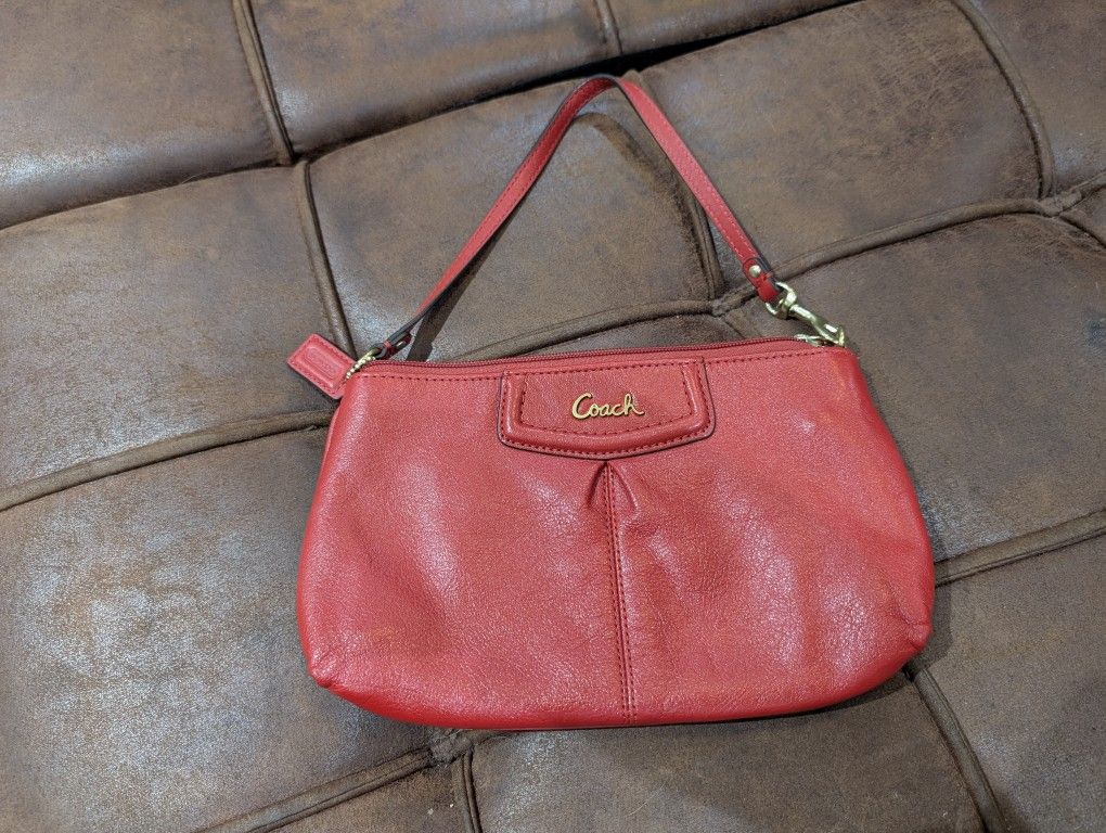 Coach Ashley Red Leather Zipper Closure Credit Card Wristlet - Coin Wallet
