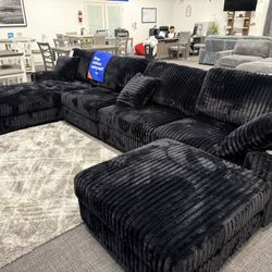 Black XL Corduroy Sofa Sectional Set - Free Delivery Promo 