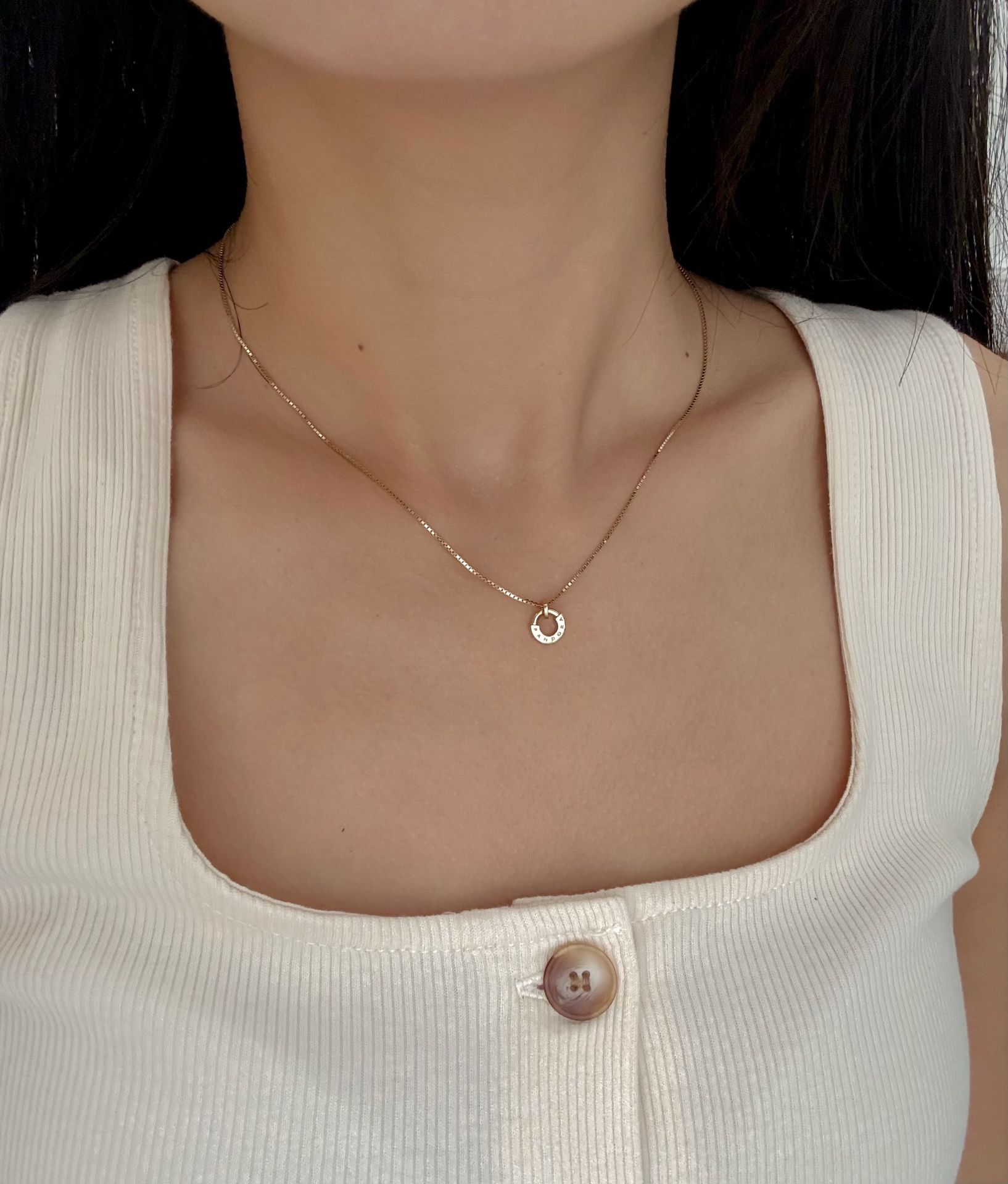 14K Solid Gold Authentic Pandora Signature I-D Pendant & Necklace 3.2gram