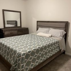 Queen Bed Frame, Dresser With Mirror And Mattress
