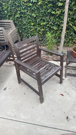 Outdoor tables, chairs, and couch.