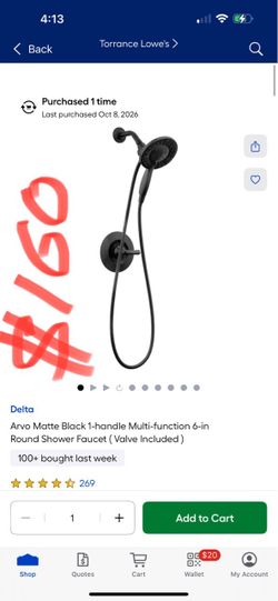 Delta Arvo Matte Black 1-handle Multi-function 6-in Round Shower Faucet (Valve Included)