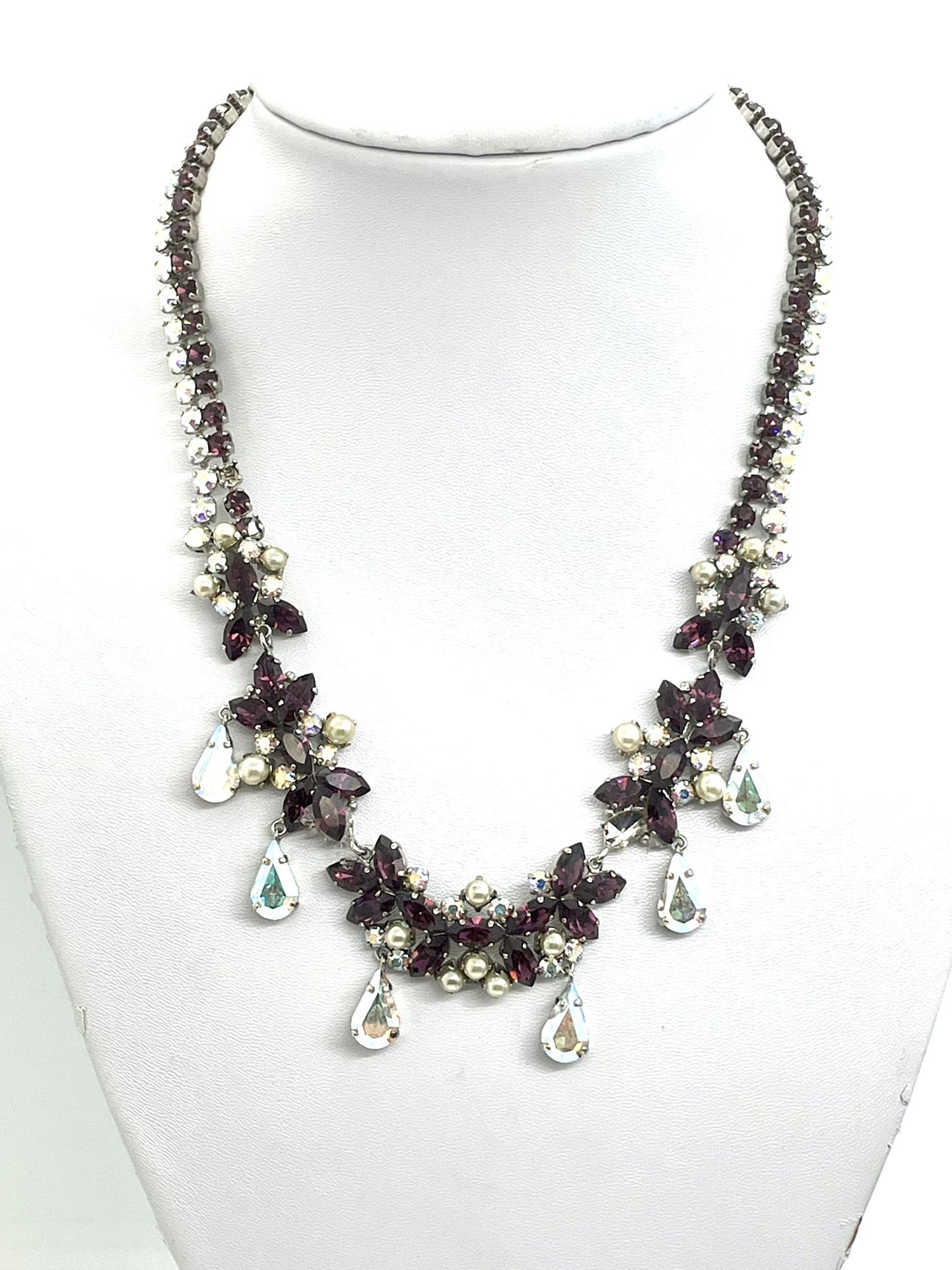 Vintage Purple And AB Rhinestone Necklace