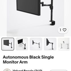 Autonomous Black Single Monitor Arm - Brand New