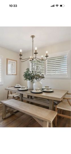 Modern Farmhouse Wooden Dining Table Set with Benches
