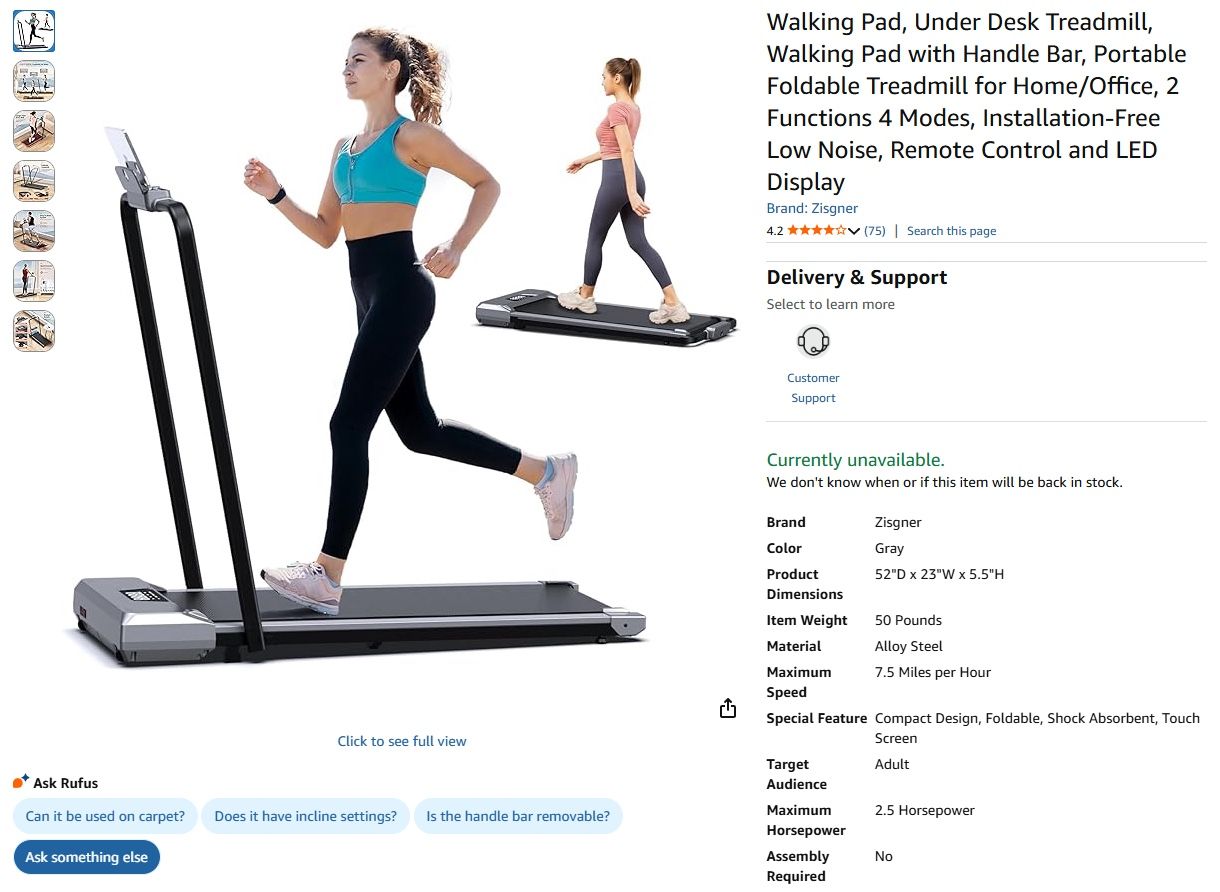 Under-Desk Walking Pad Treadmill With Handle Bar