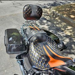 c.c rider orange and black Harley davidson streetglide touring seat with backrest