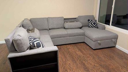 New Sectional Sleeper Sofa Couch with Wireless Station, Fold Down Table! Free Delivery 🚚!