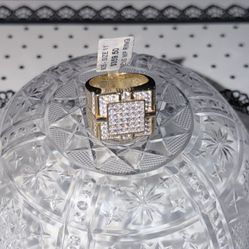 Square 925 Sterling Silver Gold Ring with CZ Gemstones