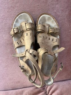 Merrell Beige Leather Buckle Wedge Sandal