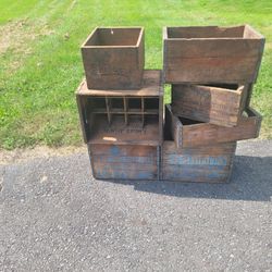 Assorted Primative Wooden Beverage Crates