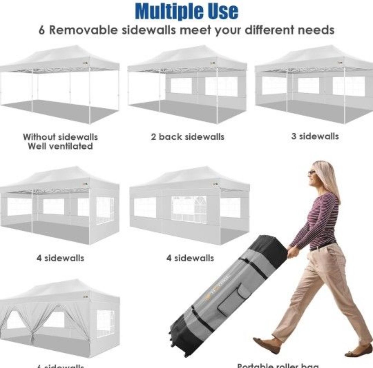 10x20 Pop up Canopy Tent for Parties Heavy Duty Easy Setup Tent with 6 Sidewalls Outdoor Commercial Instant Gazebo for Wedding Event with Roller Ba