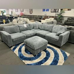 Halloween Sale Corduroy Sectional Sofa with Ottoman