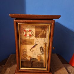 Vintage Fishing Shadow Box/Table Top Wooden Hinged/Latch to Shelf Cabnet 13"H×9"L× 9"D-$30.00