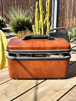 Samsonite Silhouette Brown Leather Train Case Vintage
