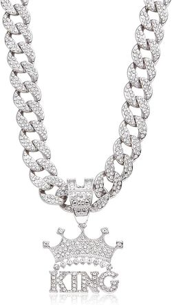Mens Hip-hop Cuban Link Chain, Bling Rhinestone Necklace Diamond Chain Jewelry For Men