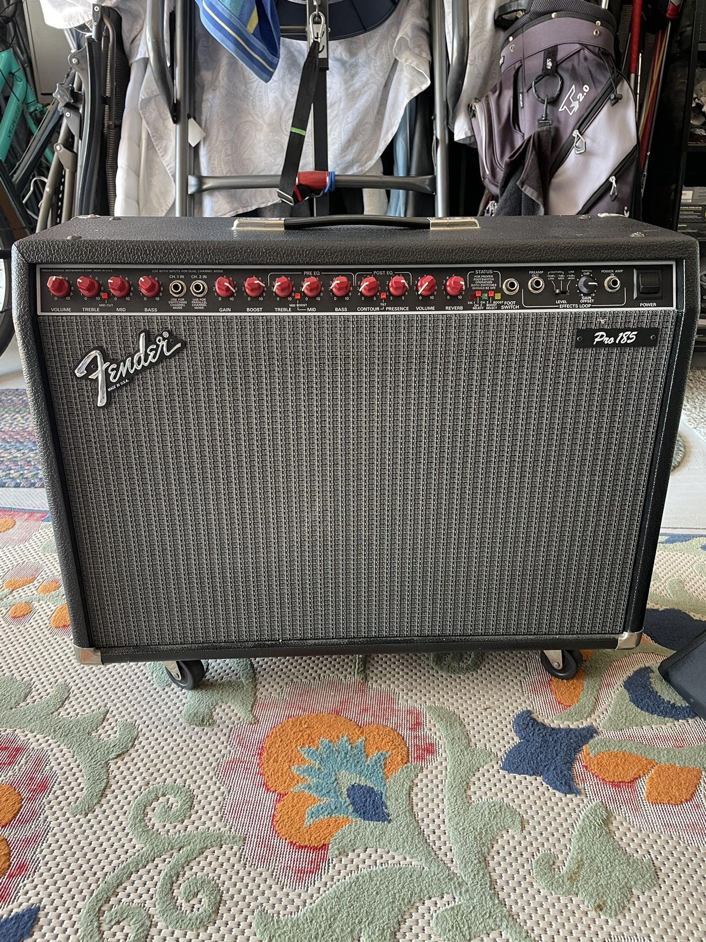 Fender Pro 185 Red Knobs Amplifier With Cover Casters And Foot Switch 