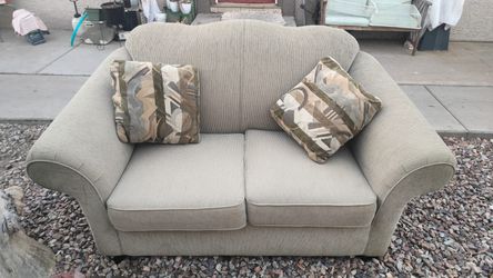 LaZboy Tan Ribbed Fabric Loveseat