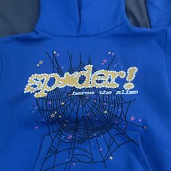 Blue and yellow Sp5der hoodie