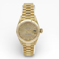 1999 Ladies Rolex 26mm Presidential 18K Solid Yellow Gold Watch with Champagne Dial and Fluted Bezel. (Mint Condition Box/Paper 69178)