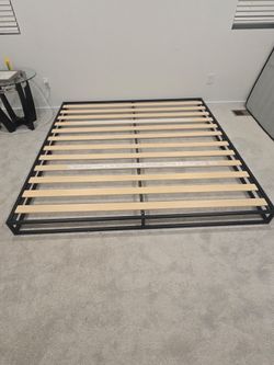 King Metal Platform Bed with Wood Slats