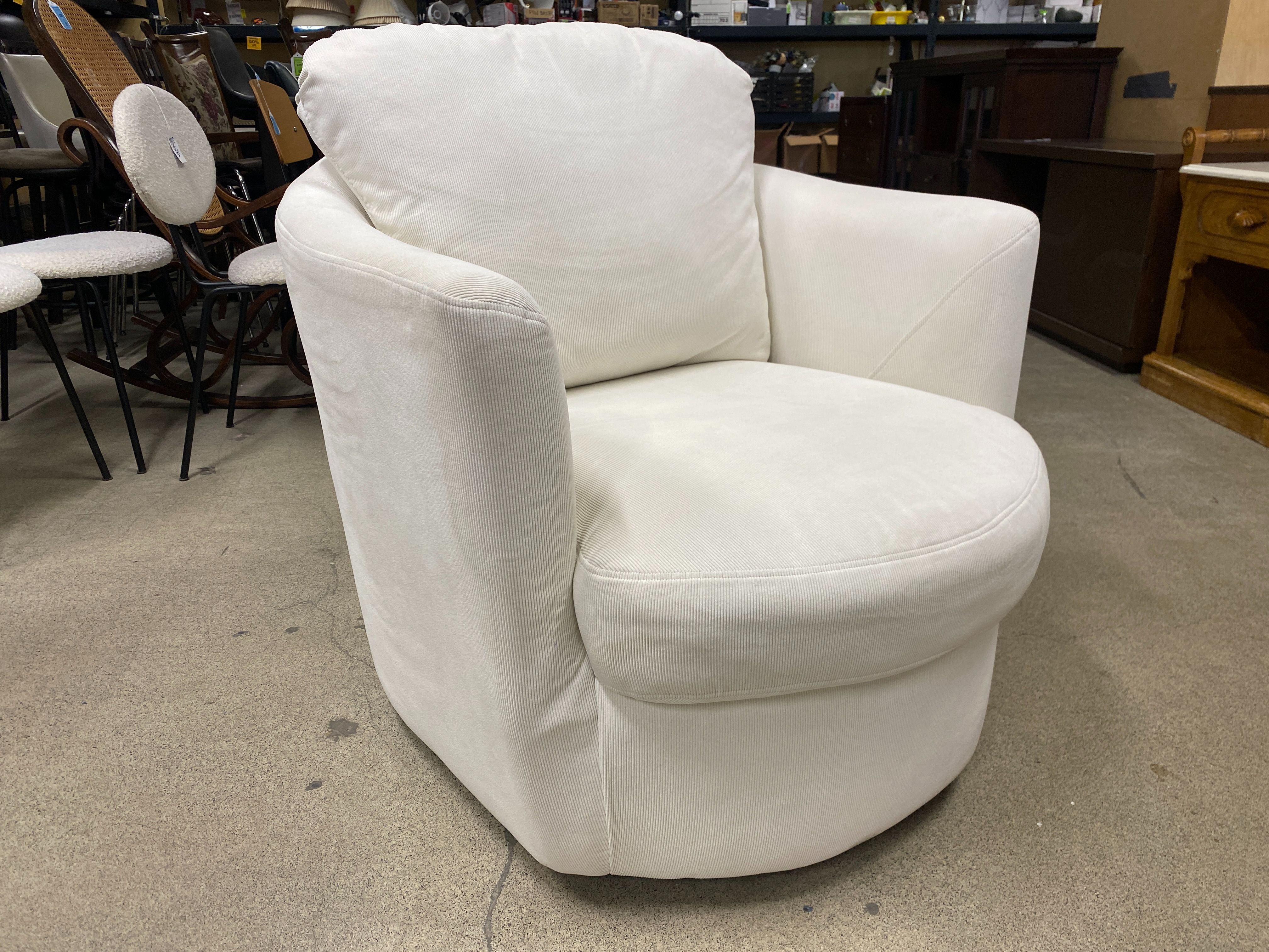 White Corduroy Swivel Accent Chair