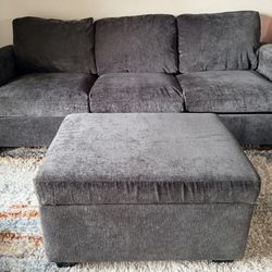 85 in Three Seat sofa with storage ottoman Dark Gray