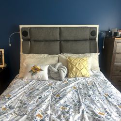 Queen bed Frame. Bluetooth, Speakers, Arm Rest