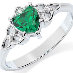 White Gold Diamond Emerald Claddagh Celtic Trinity Knot Ring