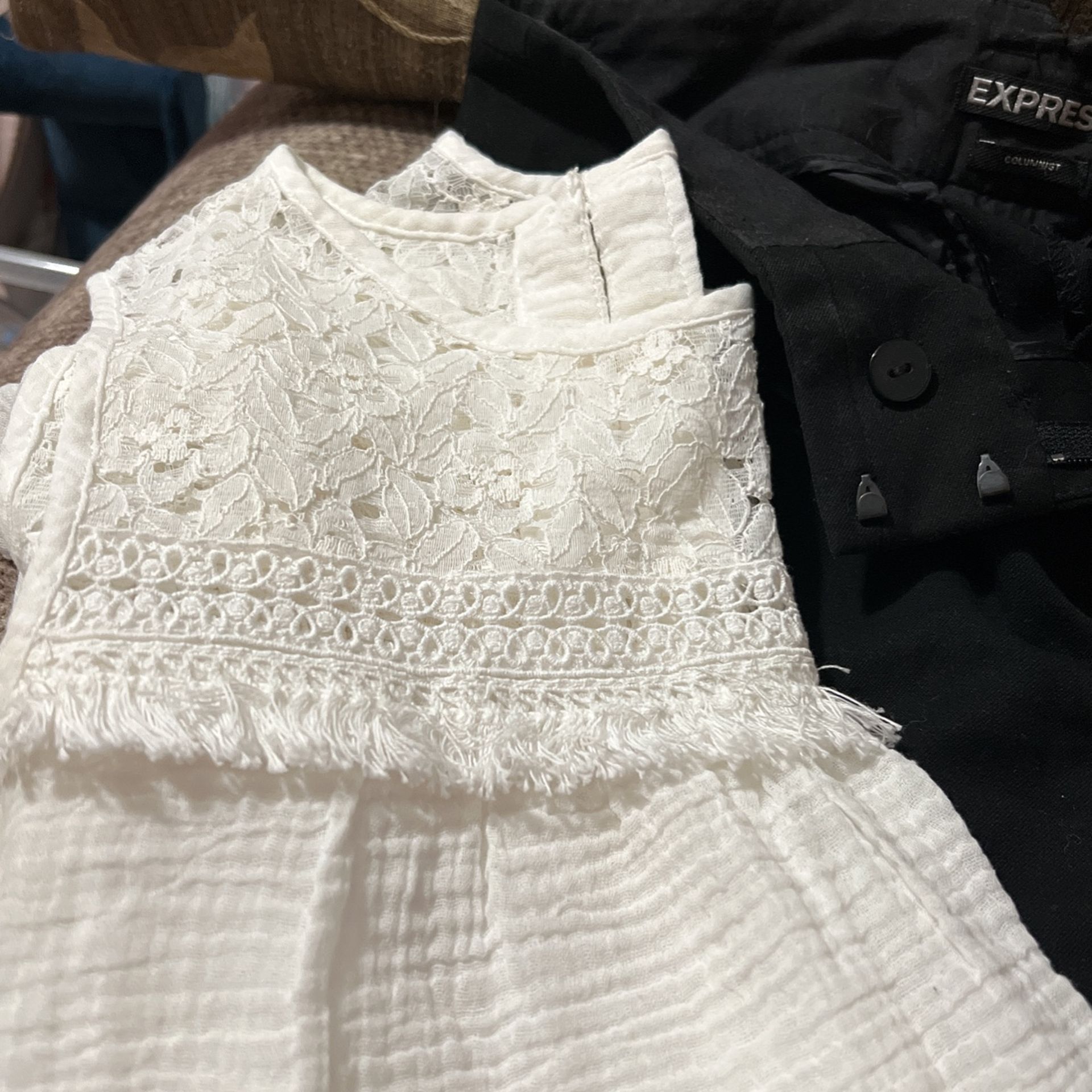 Beautiful ! White Lace Shirt Or Black Dress Pants From Express