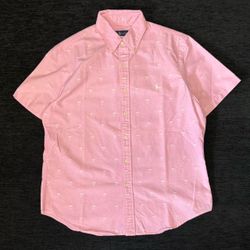 RALPH LAUREN PINK PALM TREE BUTTON UP SHIRT SIZE LARGE