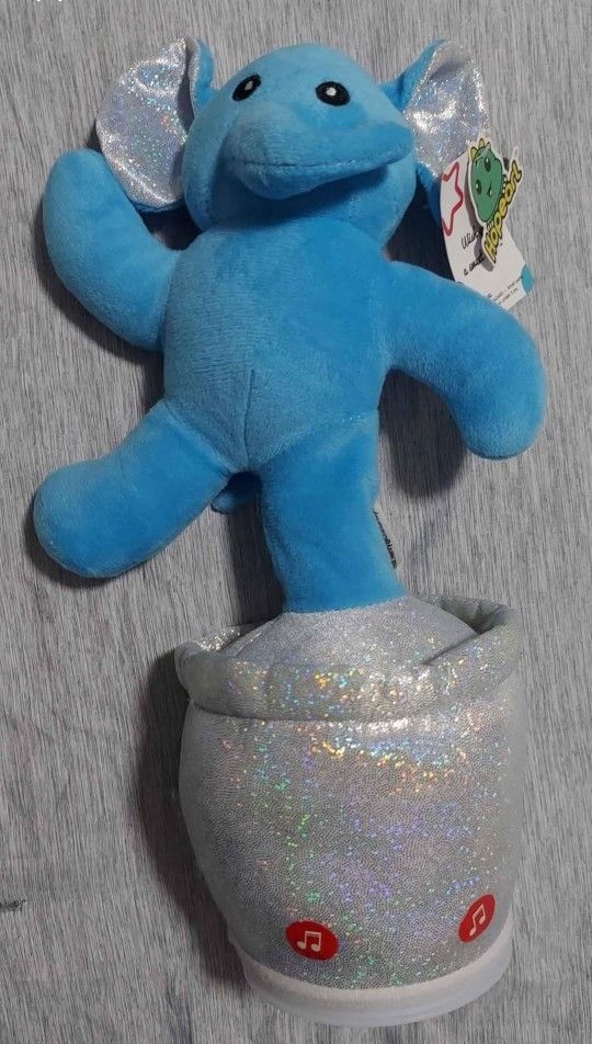 NEW! Dancing Blue Elephant, plays about 25 different songs, repeats what you say-Music, Lights, 13"