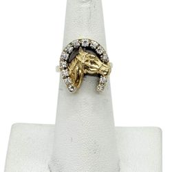 14K Yellow Gold Horse/Horseshoe Diamond Ring | Size 5 | 6.1g