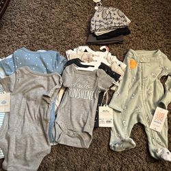 Baby Boys' 7pk Basics Bodysuits - Cloud Island™ Navy 6-9M  & Baby 4pk Short Sleeve Bodysuit - Cloud Island™m Black/White Newborn And 4 gerber caps wit