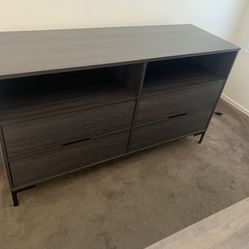 GRAY WOODEN DRESSER WITH SHELF